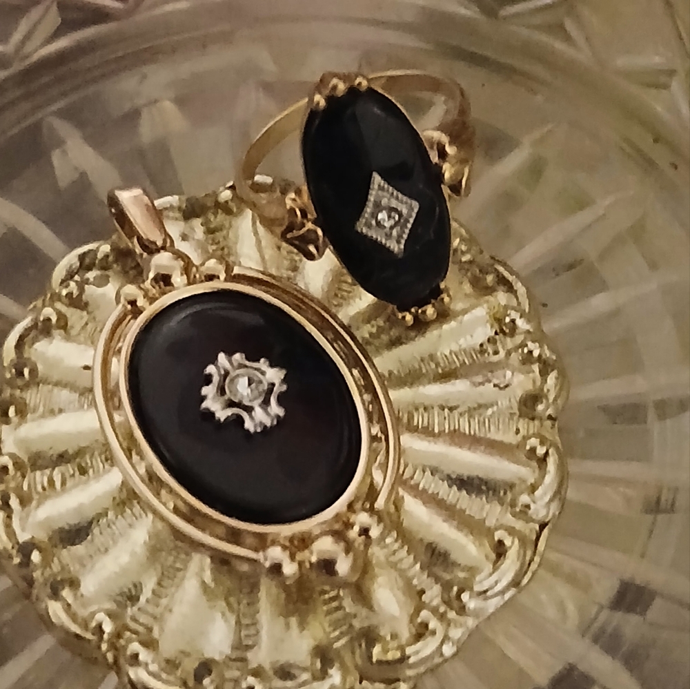 Antique 14kgold Filled Elegant Double Sided PENDENT 14k FillW/Matchin Ring Sz7